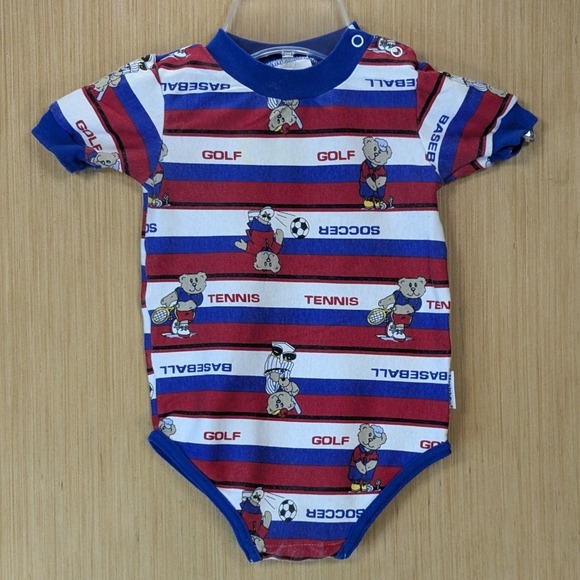 healthtex Other - Vintage Healthtex Baby Boys Sports Teddy Bear Striped Bodysuit 18M Soccer Tennis